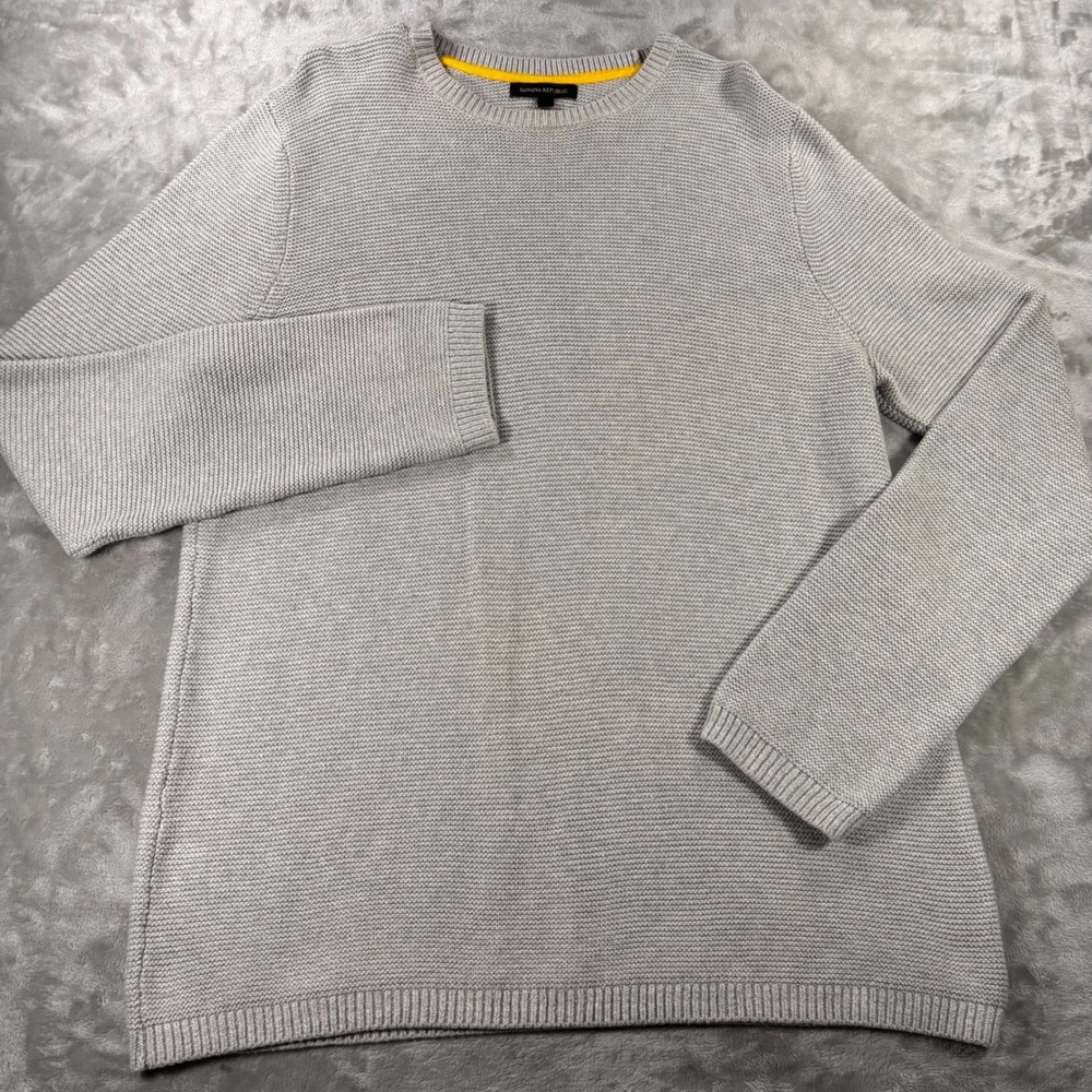 Banana Republic Mens XL Gray Cotton Textured Garter Stitch Crew Neck Sweater